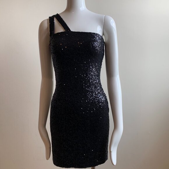 Aqua Black Sequin stretchy short dress small